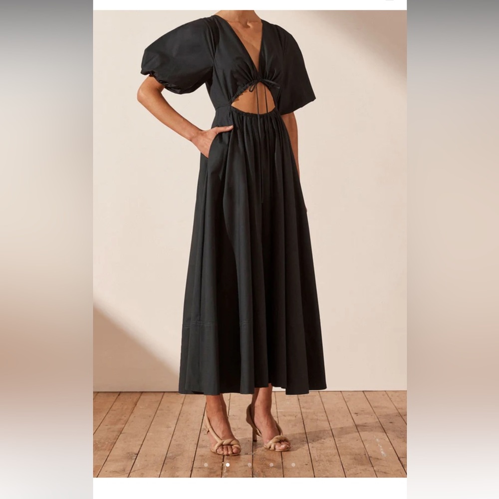 Shona Joy Andrea short sleeve cutout midi dress black NWT